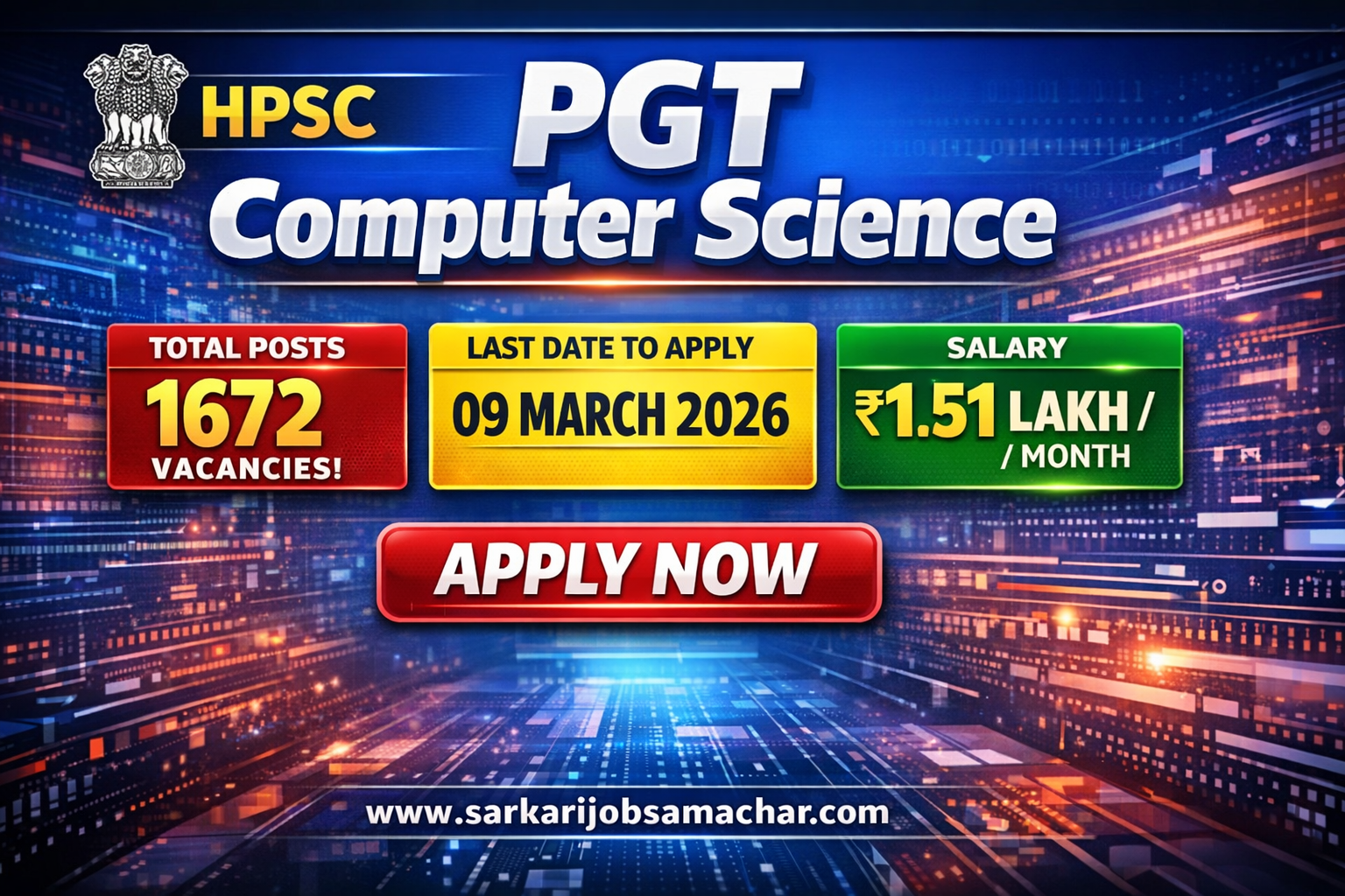 HPSC PGT Computer Science Recruitment 2026 – 1672 Posts, Salary ₹1.51 Lakh